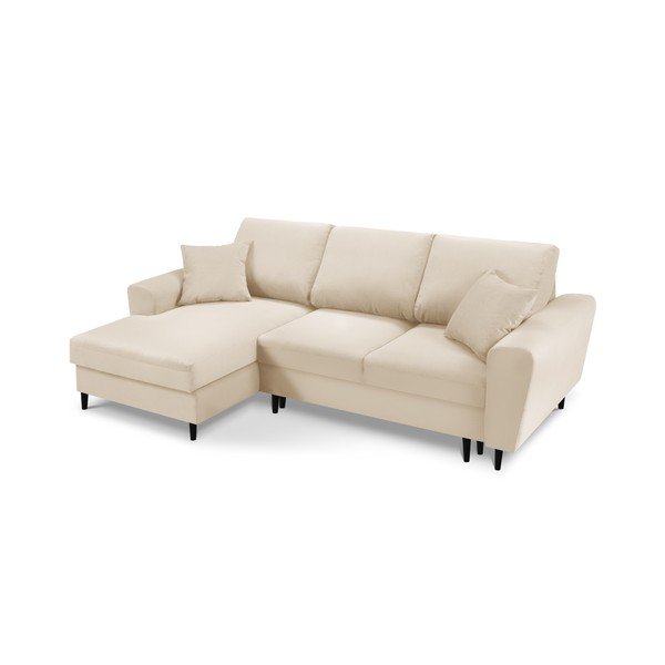 Béžová manšestrová rozkládací/s úložným prostorem rohová pohovka (levý roh/s lenoškou) Kyoto – Cosmopolitan Design-image-1