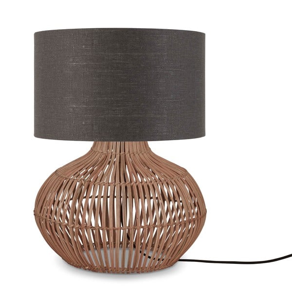Stolní lampa s textilním stínidlem v tmavě šedo-přírodní barvě (výška 48 cm) Kalahari – Good&Mojo