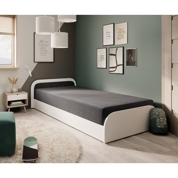 Bílá/tmavě šedá čalouněná/z dřevotřísky jednolůžková postel s úložným prostorem s matrací 80x190 cm Parys – ELTAP-image-2