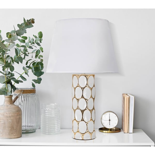 Bílá/ve zlaté barvě keramická stolní lampa s textilním stínidlem (výška 56 cm) Glam Carv – Mauro Ferretti-image-1