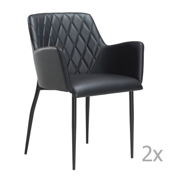 Sada 2 černých  jídelních židlí s područkami DAN– FORM Rombo Faux