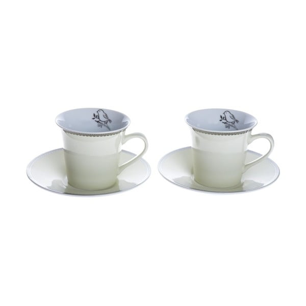 Porcelánové šálky na espresso s podšálky Krémová, 2 ks