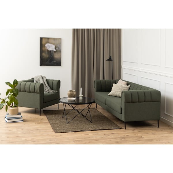 Černý konferenční stolek se skleněnou deskou ø 80 cm Cuxton – Actona-image-4