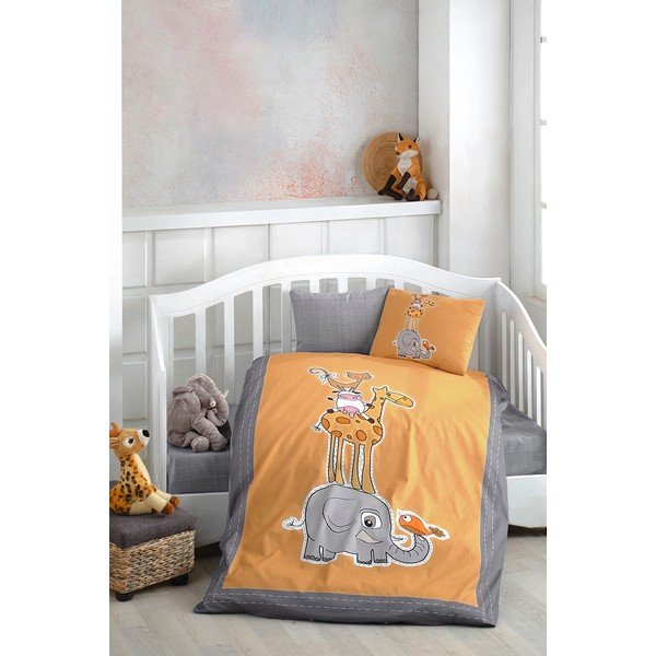 4dílné bavlněné dětské povlečení do postýlky s prostěradlem 100x150 cm Orange Animal – Mila Home-image-1