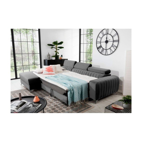 Tmavě šedá sametová rozkládací/s úložným prostorem rohová pohovka (levý roh/s lenoškou) Grayson – ELTAP-image-4