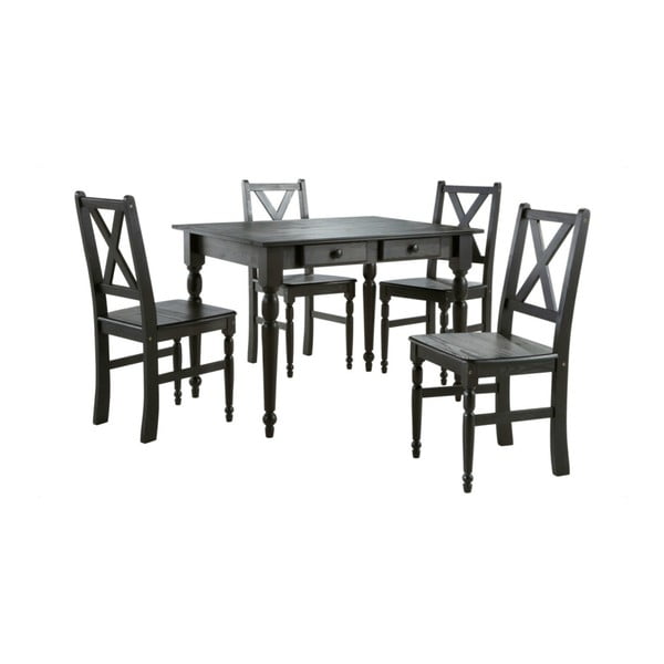 Set 4 tmavě hnědých dřevěných jídelních židlí a stolu Støraa Normann, 105 x 80 cm