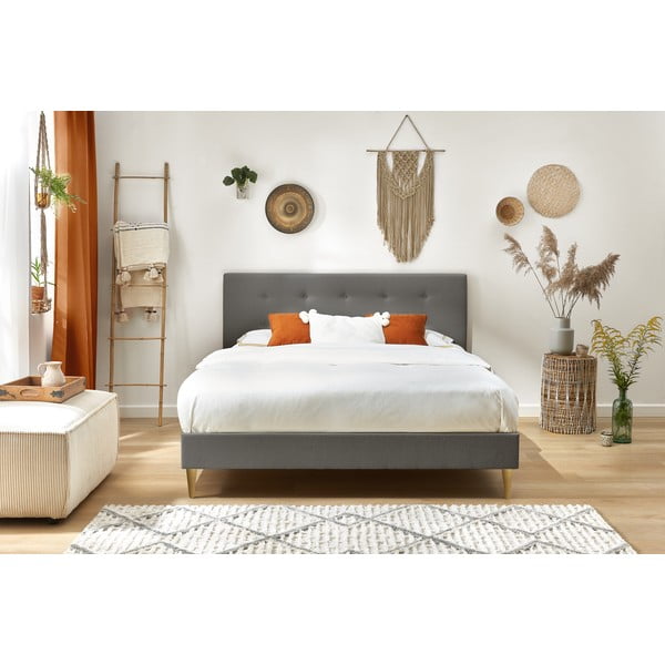 Antracitová čalouněná dvoulůžková postel s roštem 180x200 cm Rory – Bobochic Paris-image-4
