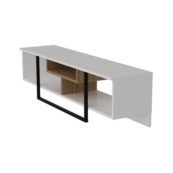 Bílý TV stolek v dekoru dubu 149x40 cm Asal – Kalune Design-image-2