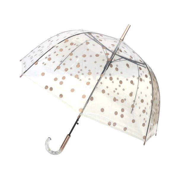 Transparentní větruodolný holový deštník s detaily ve zlaté barvě Ambiance Birdcage Dots, ⌀ 85 cm