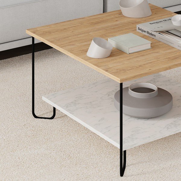 Konferenční stolek s deskou v dubovém dekoru v bílo-přírodní barvě 80x80 cm Tonka – Marckeric-image-2