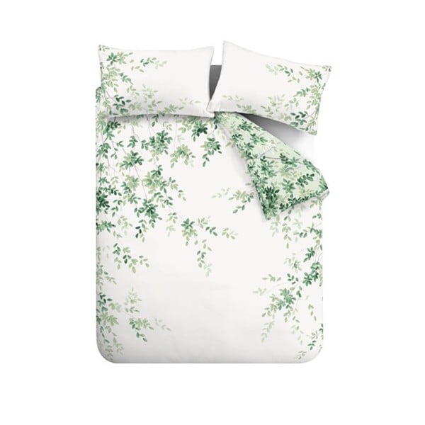 Bílo-zelené bavlněné prodloužené povlečení na dvoulůžko 230x220 cm Scenic Leaves – RHS