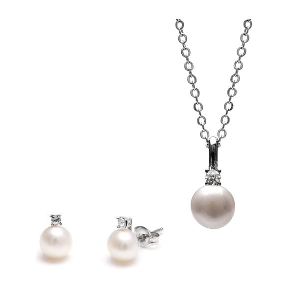 Sada náhrdelníku a náušnic s bílou perlou a Swarovski krystaly GemSeller Clussi