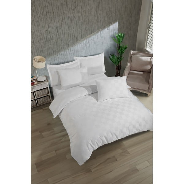 Bílé damaškové povlečení na dvoulůžko 200x200 cm Kareli – Mijolnir