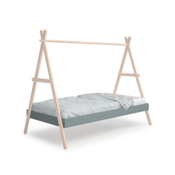 Domečková dětská postel z borovicového dřeva s roštem 90x200 cm v přírodní barvě/šedozelená Trufa – Marckeric-image-4
