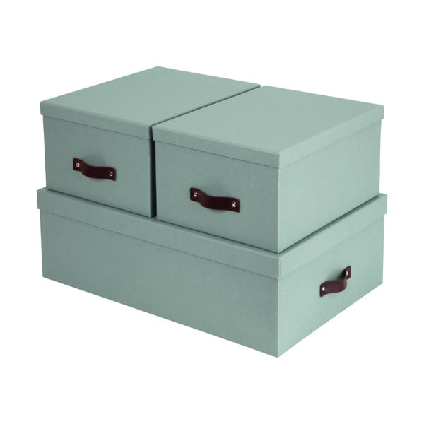 Kartonové úložné boxy s víkem v mentolové barvě v sadě 3 ks 31x47x15 cm Inge – Bigso Box of Sweden