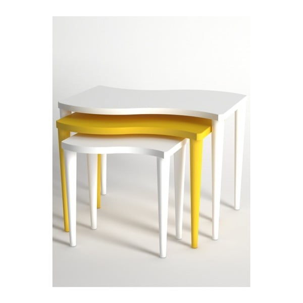 Sada 3 konferenčních stolků v bílé a žluté barvě Monte Gofrato