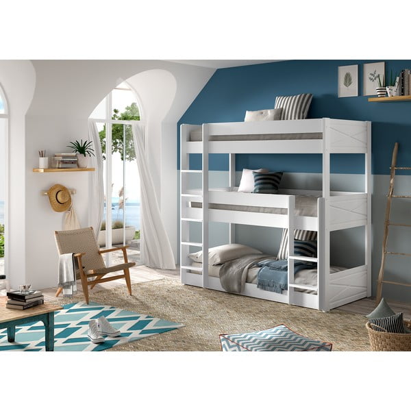 Bílá patrová dětská postel z borovicového dřeva 90x200 cm Scott – Vipack-image-1