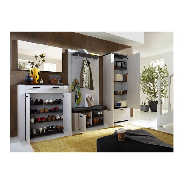 Bílá zrcadlová skříň s detaily v dekoru tmavě lakovaného dubového dřeva Germania Havanna-image-2