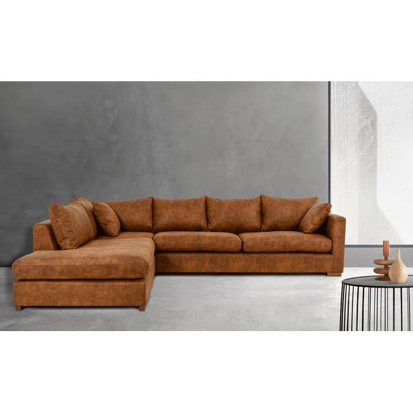 Koňakově hnědá rohová pohovka z imitace kůže (levý roh) Hamburg – Scandic-image-1