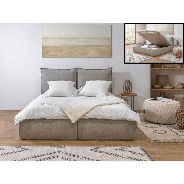 Béžová čalouněná dvoulůžková postel s úložným prostorem a roštem 160x200 cm Garance – Bobochic Paris-image-1
