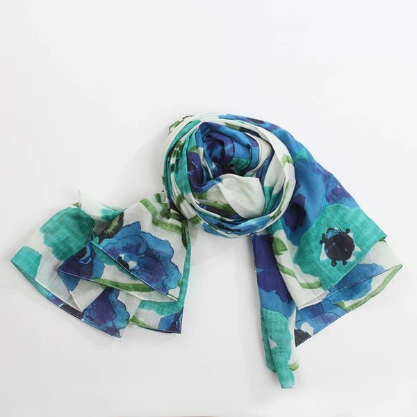 Šátek s motivem květin, modrá