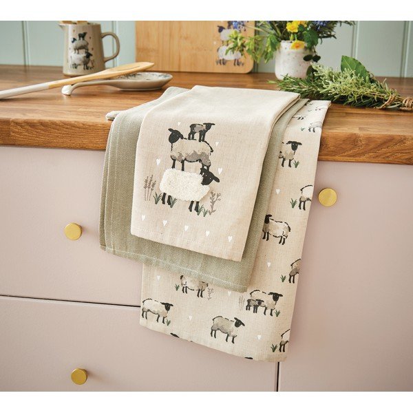 Utěrky v sadě 3 ks s příměsí lnu 45x65 cm Highland Sheep – Cooksmart ®-image-1