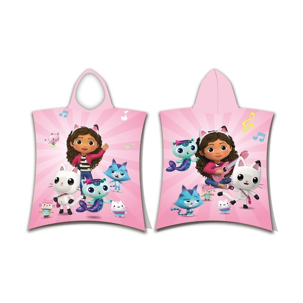 Růžové bavlněné dětské pončo velikost 3-8 let Gabby´s Dollhouse – Jerry Fabrics