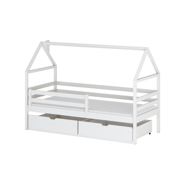 Bílá domečková dětská postel z borovicového dřeva s úložným prostorem 70x160 cm Aron - Lano Meble