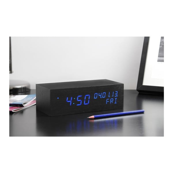 Modrý LED budík Square Click Clock, černý-image-2