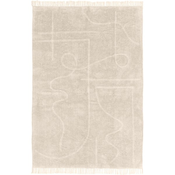 Světle béžový ručně tkaný bavlněný koberec Westwing Collection Lines, 160 x 230 cm