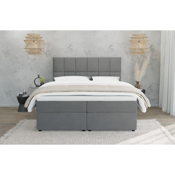 Šedá boxspring postel s úložným prostorem 140x200 cm Flip – Ropez-image-2