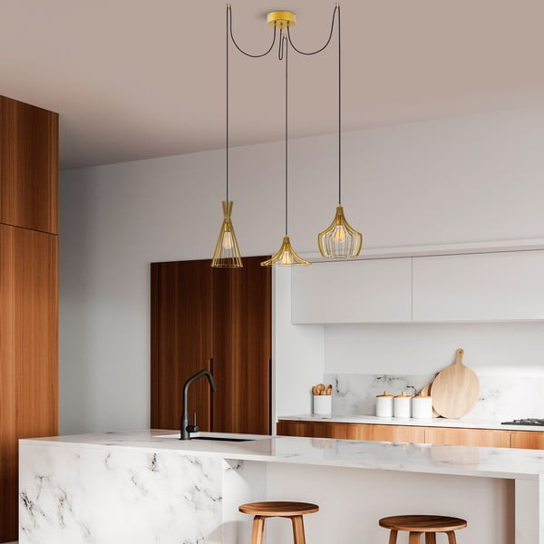 Závěsné svítidlo ve zlaté barvě s kovovým stínidlem Mezopotamya – Opviq lights-image-4