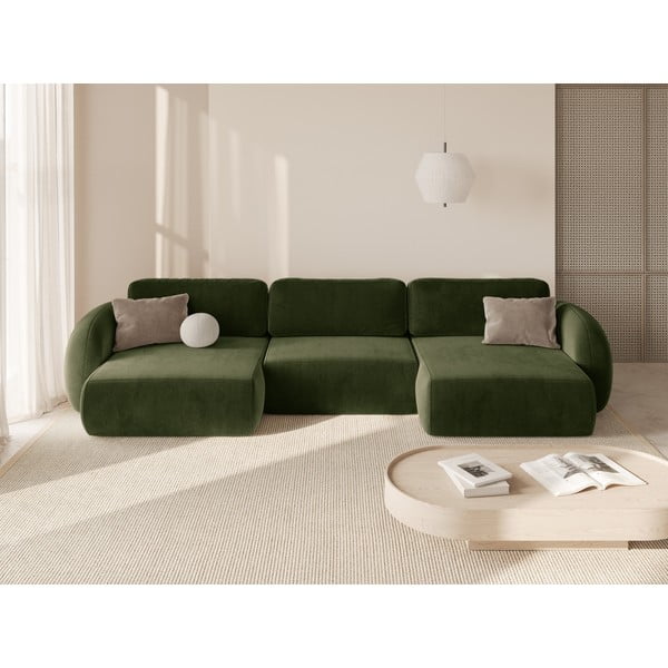 Zelená sametová rozkládací/s úložným prostorem rohová pohovka (do "U") Tonale – Cosmopolitan Design-image-1