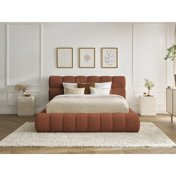 Oranžová čalouněná dvoulůžková postel s úložným prostorem s roštem 180x200 cm Mont Blanc – Bobochic Paris-image-1