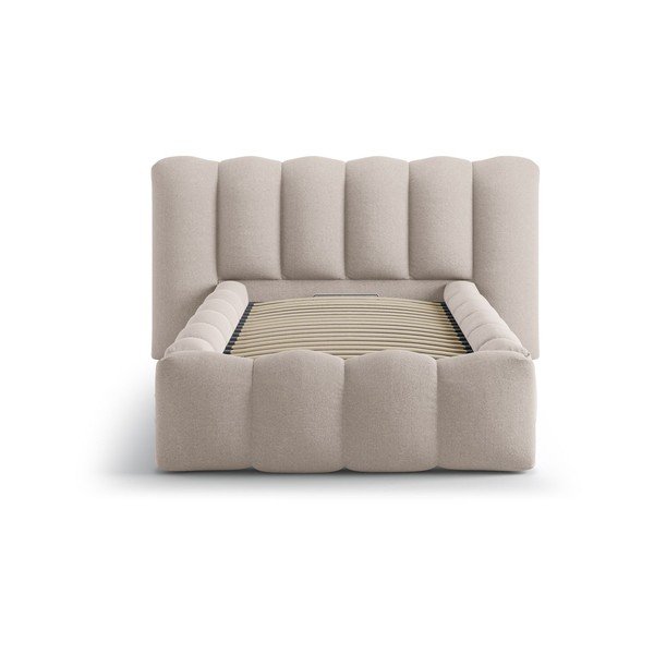 Světle hnědá čalouněná jednolůžková postel s úložným prostorem s roštem 90x200 cm Lupine – Micadoni -image-3