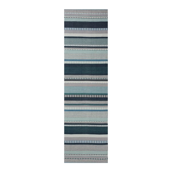 Modrý bavlněný koberec Linie Design Hibiscus, 80 x 280 cm