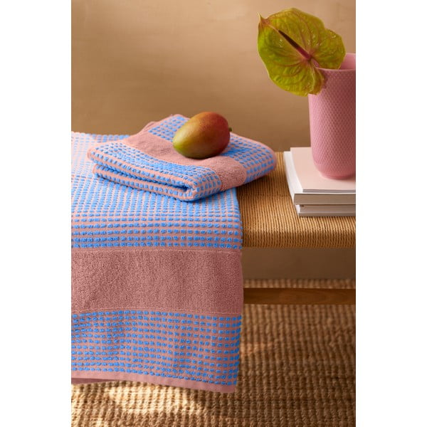 Modro-růžová froté osuška z Bio bavlny 70x140 cm Check – JUNA-image-1