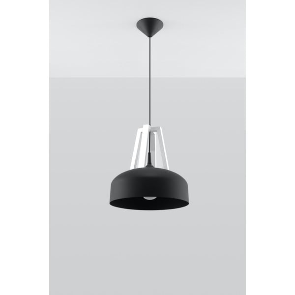 Černé závěsné svítidlo s dřevěným/kovovým stínidlem ø 30 cm Olla - Sollux-image-1
