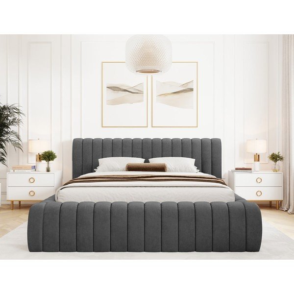 Tmavě šedá čalouněná dvoulůžková postel s úložným prostorem s roštem 140x200 cm Carilla – ELTAP-image-3