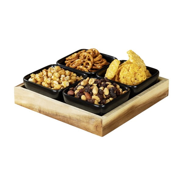 Černé keramické servírovací mísy v sadě 4 ks s podnosem Elo – Wenko-image-4