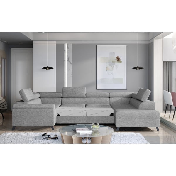 Světle šedá rozkládací/s úložným prostorem rohová pohovka (pravý roh/do "U") Escada – ELTAP-image-2