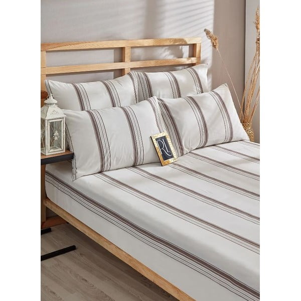 Hnědo-béžové bavlněné prodloužené povlečení na dvoulůžko 200x220 cm – Mila Home-image-1