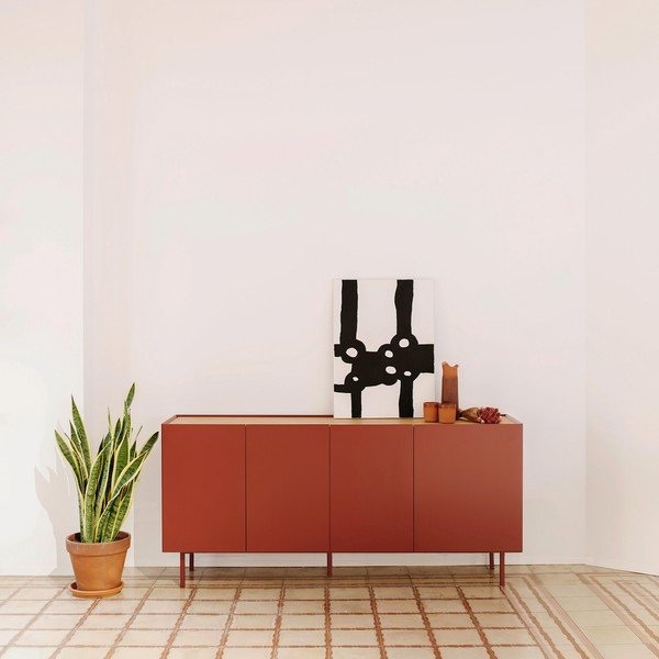 Červená nízká komoda v dekoru dubu 165x78 cm Arista – Teulat-image-1