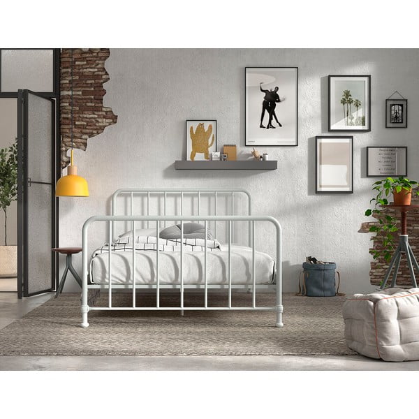 Bílá kovová dvoulůžková postel s roštem 140x200 cm BRONXX – Vipack-image-3
