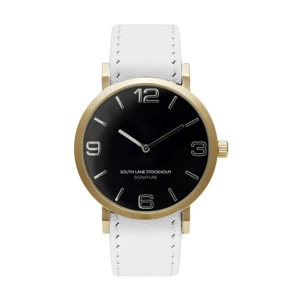 Unisex hodinky s bílým řemínkem South Lane Stockholm Signature Black Gold Big Leather