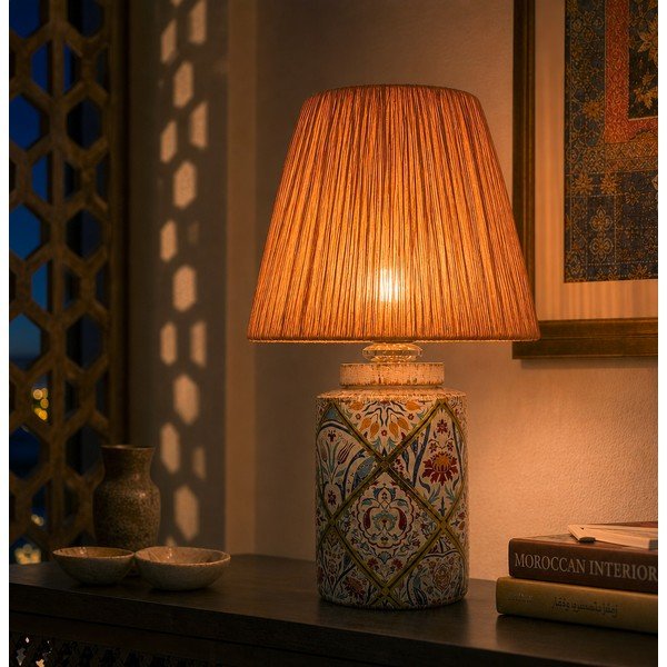 Stolní lampa v terakotové barvě se stínidlem z papírového výpletu (výška 40 cm) Alev – Opviq lights-image-2