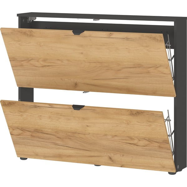 Výklopný závěsný botník v dekoru dubu v antracitovo-přírodní barvě 100x85x19 cm Renell – Germania-image-4