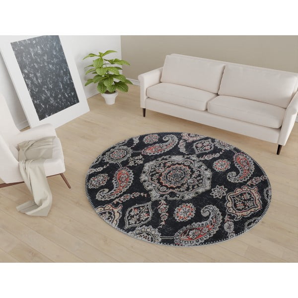 Černý pratelný kulatý koberec ø 100 cm – Vitaus-image-1