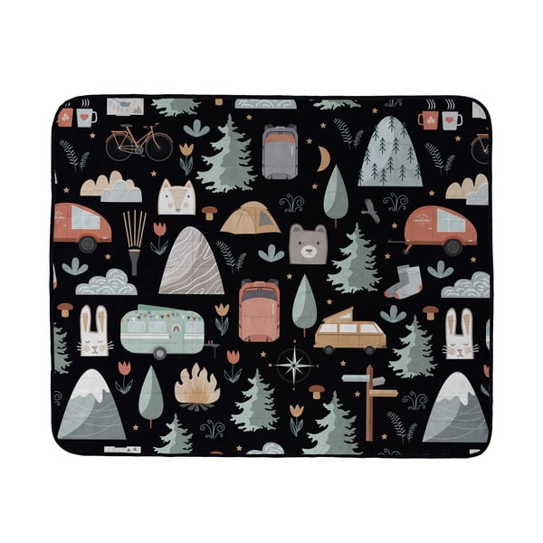 Černá pikniková deka Butter Kings Camping Animals, 145 x 180 cm
