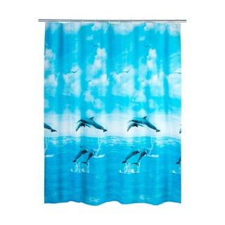 Modrý sprchový závěs Wenko Dolphin, 180 x 200 cm